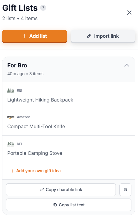 Giftie Lists screenshot 1